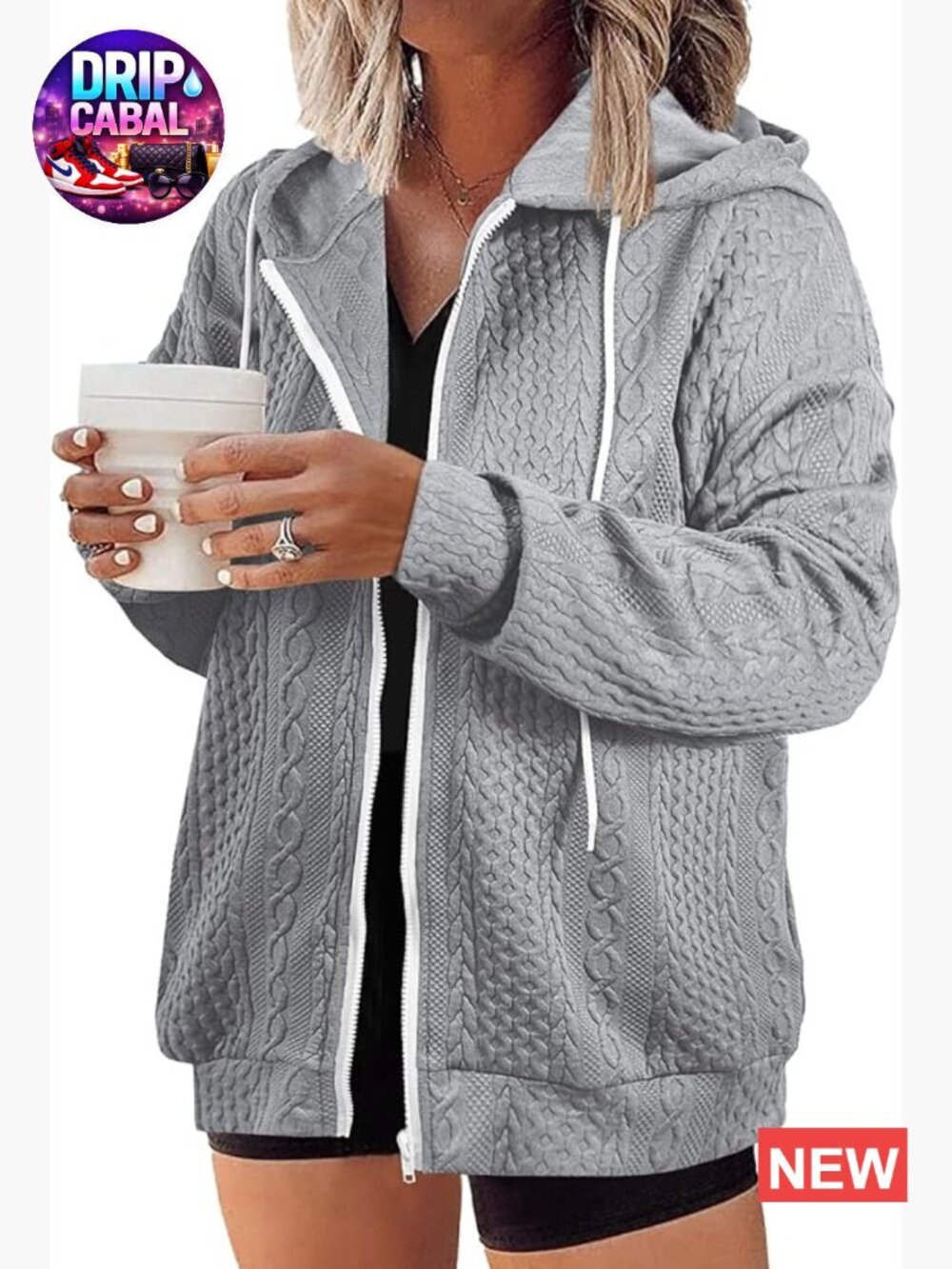 Plus Size Zip Up Hoodie Long Sleeve Drawstring Jacket with Pockets